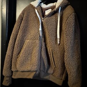 Cozy Brown Zip Up Teddy Bear Hoodie Jacket
